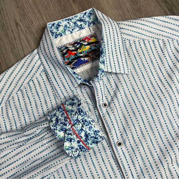 Robert Graham‎ Shirt Mens XL White Blue Paisley Flip Cuff Long Sleeve Button - Picture 1 of 10
